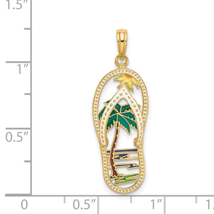 14K Gelbgold Emaille-Flip-Flop-Anhänger mit Palme
