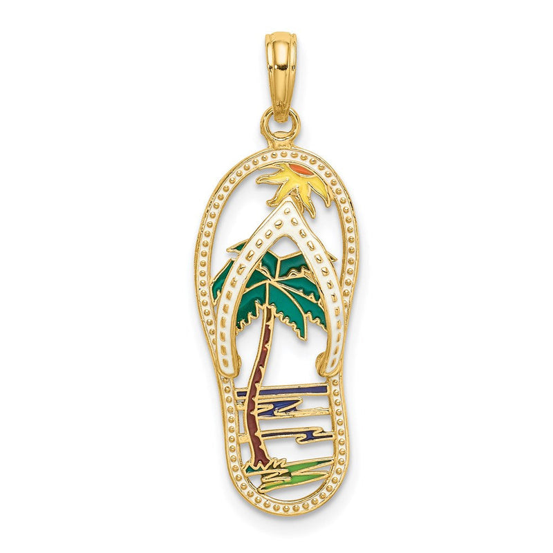 14K Gelbgold Emaille-Flip-Flop-Anhänger mit Palme