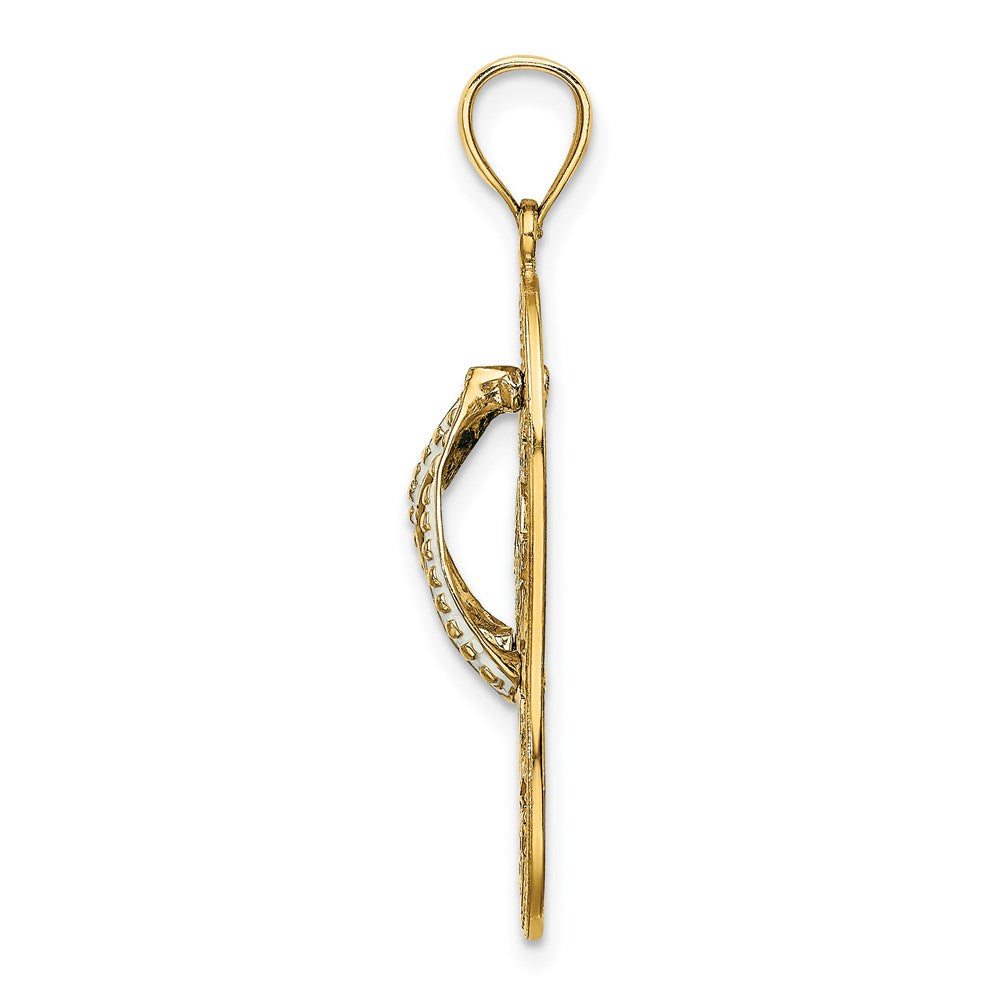 14K Gelbgold Emaille Palme Baum Beach Scene Flip-flop Charm