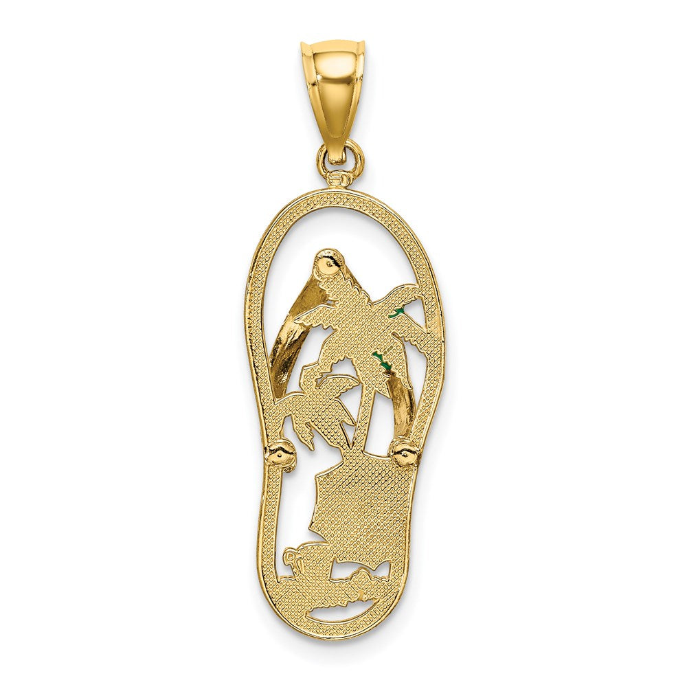14K Gelbgold Emaille Palme Baum Beach Scene Flip-flop Charm