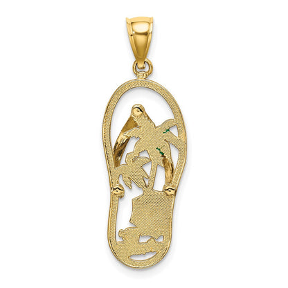14K Gelbgold Emaille Palme Baum Beach Scene Flip-flop Charm