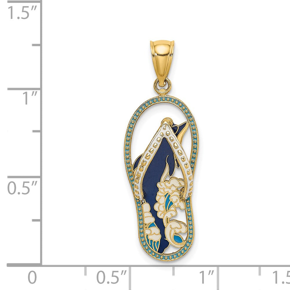 14K Gelbgold Charm Delfin und Flip-Flop mit Emaille
