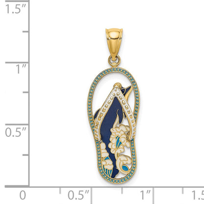 14K Gelbgold Charm Delfin und Flip-Flop mit Emaille