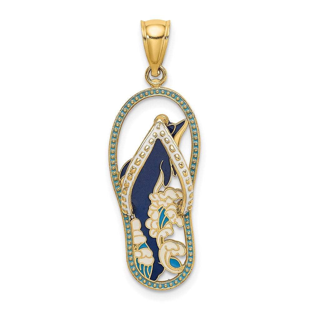 14K Gelbgold Charm Delfin und Flip-Flop mit Emaille