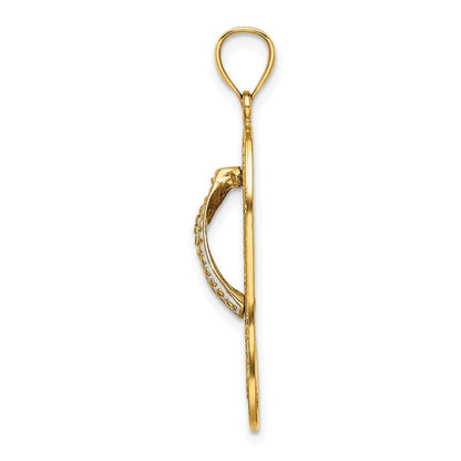 14K Gelbgold Emaille-Charm „Rote Hibiskusblüte-Flip-Flop“