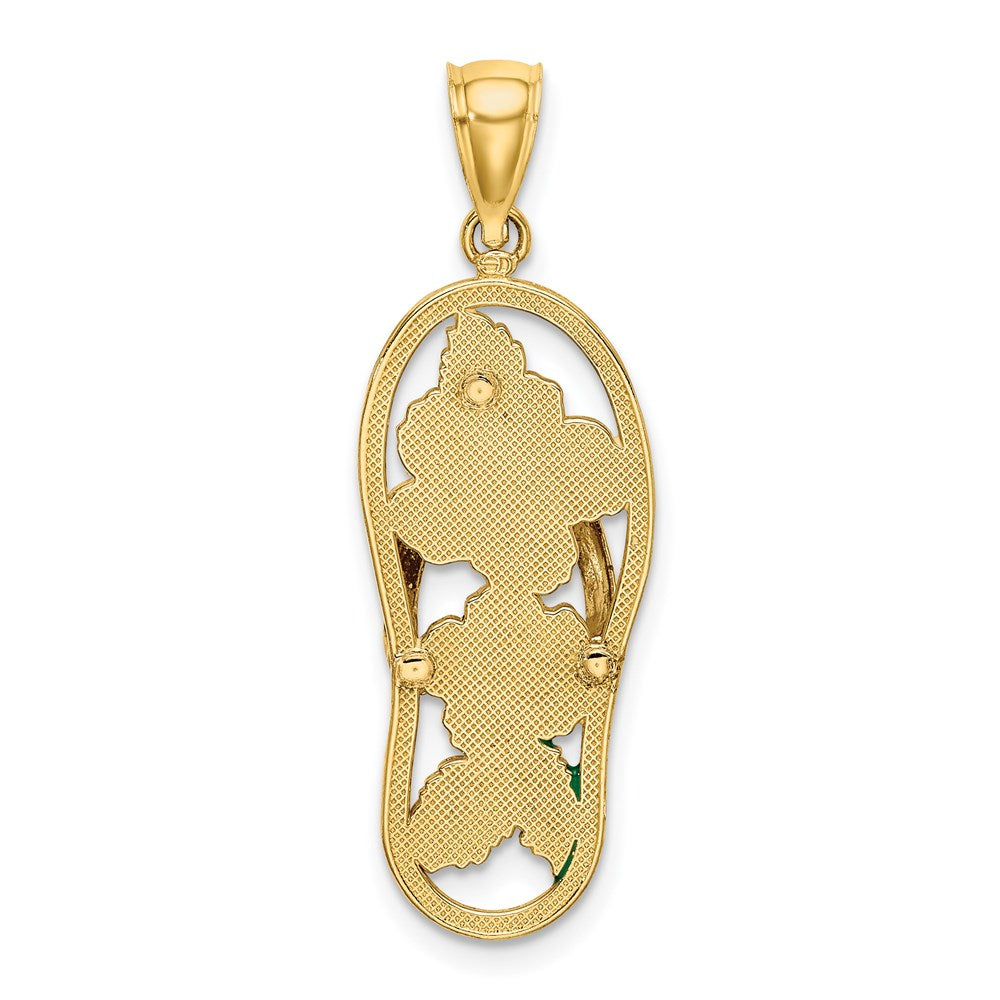 14K Gelbgold Emaille-Charm „Rote Hibiskusblüte-Flip-Flop“