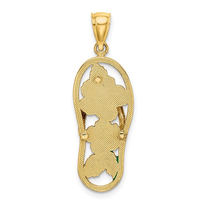 14K Gelbgold Emaille-Charm „Rote Hibiskusblüte-Flip-Flop“