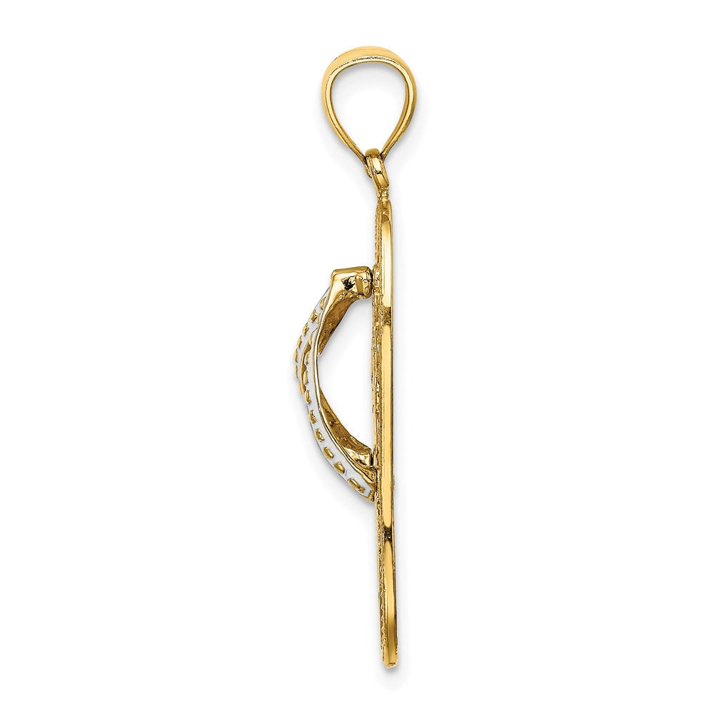 14K Gelbgold Charm „Flip-Flop" mit mehrfarbigem Blumen-Emaille