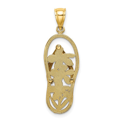 14K Gelbgold Charm „Flip-Flop" mit mehrfarbigem Blumen-Emaille
