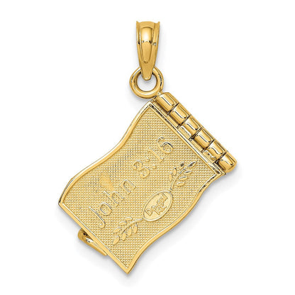 14K Gelbgold 3D-emaillierter „Johannes 3:16“-Buch-Charm mit beweglichen Seiten