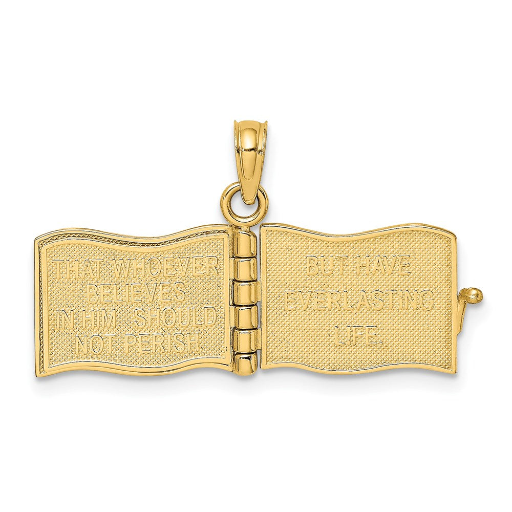 14K Gelbgold 3D-emaillierter „Johannes 3:16“-Buch-Charm mit beweglichen Seiten