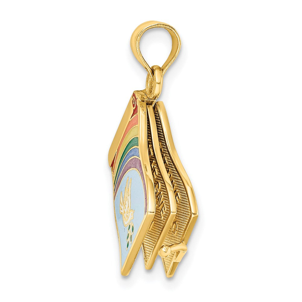 14K Gelbgold 3D-emaillierter „Johannes 3:16“-Buch-Charm mit beweglichen Seiten