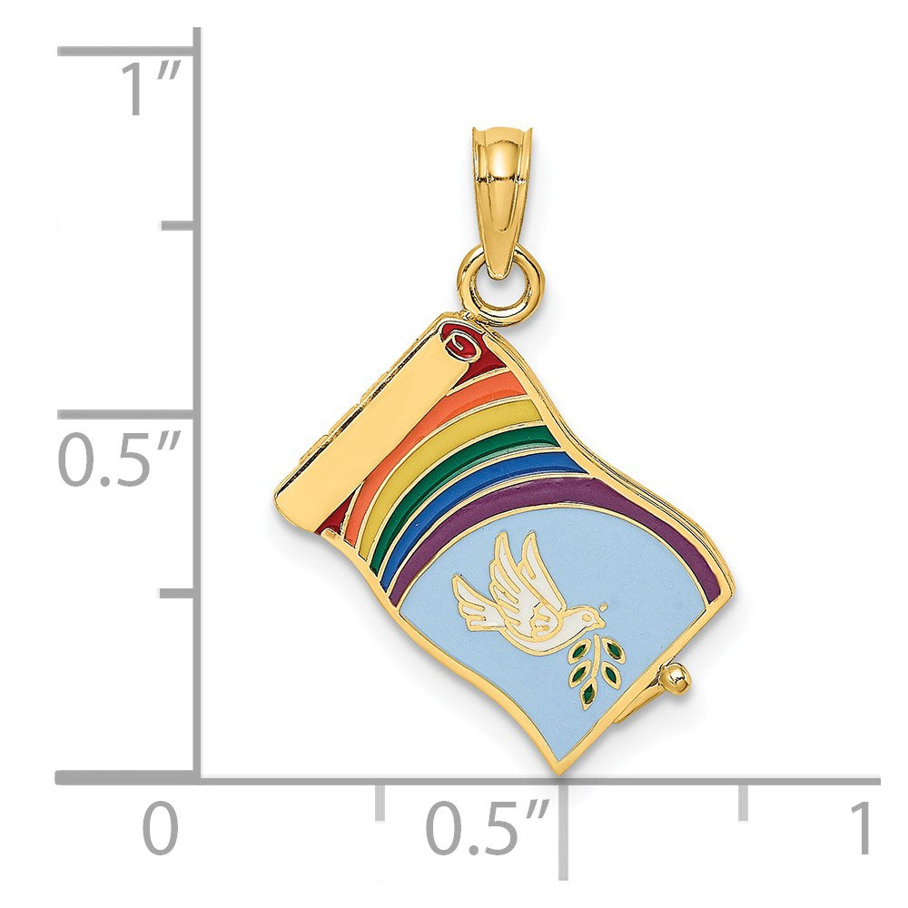 14K Gelbgold 3D-emaillierter „Johannes 3:16“-Buch-Charm mit beweglichen Seiten