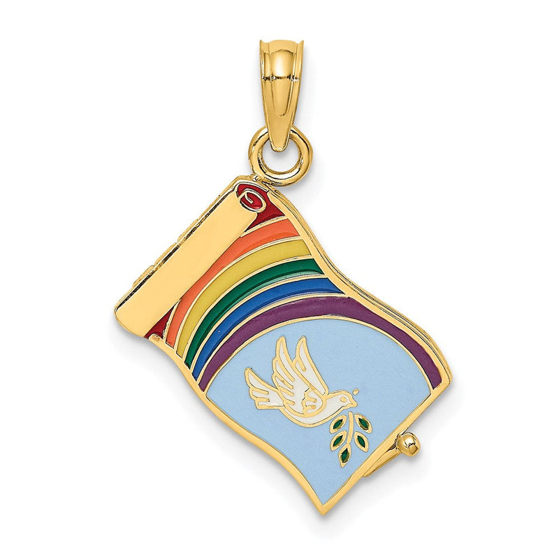 14K Gelbgold 3D-emaillierter „Johannes 3:16“-Buch-Charm mit beweglichen Seiten