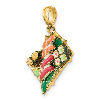 14K Gelbgold 3-d Sushi Platte mit Emaille Charm