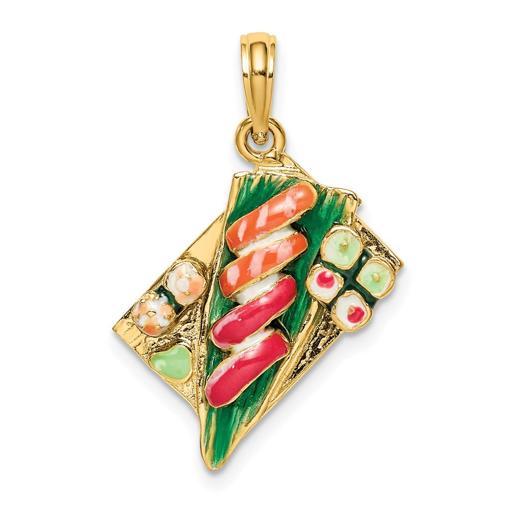 14K Gelbgold 3-d Sushi Platte mit Emaille Charm