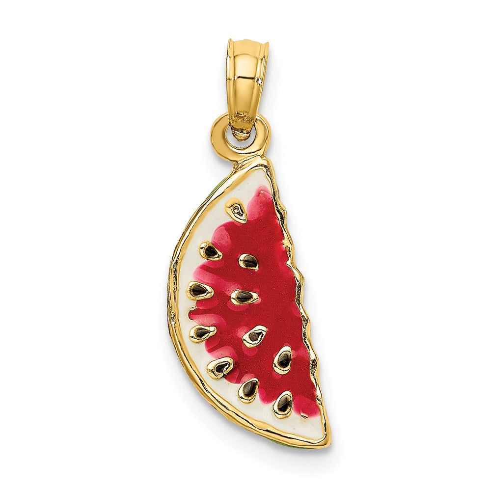 14K Gelbgold mit Emaille 3-D Wassermelonen-Charm