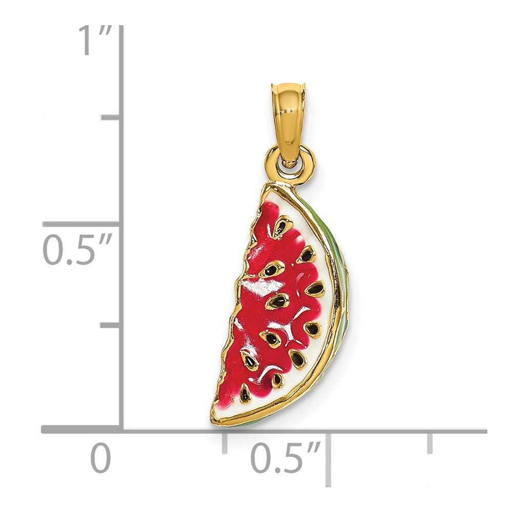 14K Gelbgold mit Emaille 3-D Wassermelonen-Charm