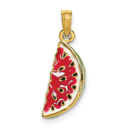 14K Gelbgold mit Emaille 3-D Wassermelonen-Charm