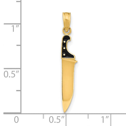 14K Gelbgold mit Schwarz Emaille 3-d Butcher Messer Charm