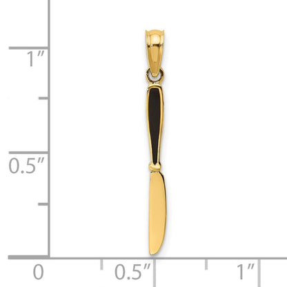 14K Gelbgold mit Schwarz Emaille 3-d Tisch Messer Charm