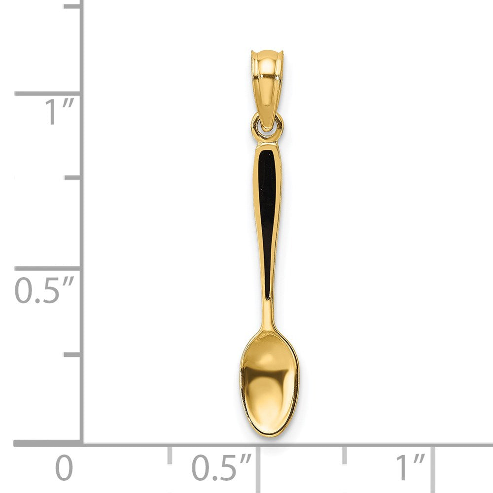 14K Gelbgold 3-d mit Schwarz Emaille Tisch Spoon Charm