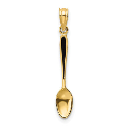 14K Gelbgold 3-d mit Schwarz Emaille Tisch Spoon Charm