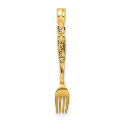 14K Gelbgold mit Schwarz Emaille 3-d Tisch Fork Charm