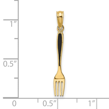 14K Gelbgold mit Schwarz Emaille 3-d Tisch Fork Charm