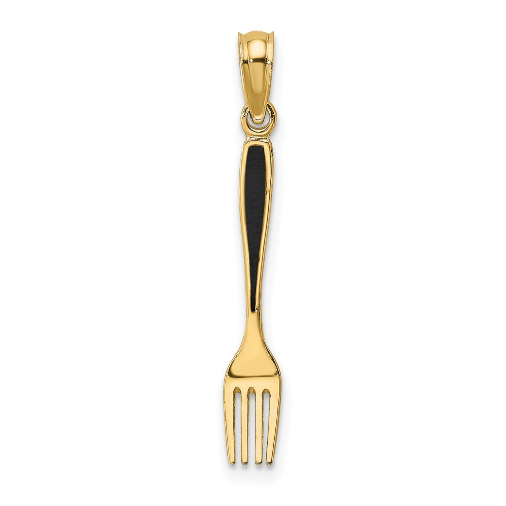 14K Gelbgold mit Schwarz Emaille 3-d Tisch Fork Charm