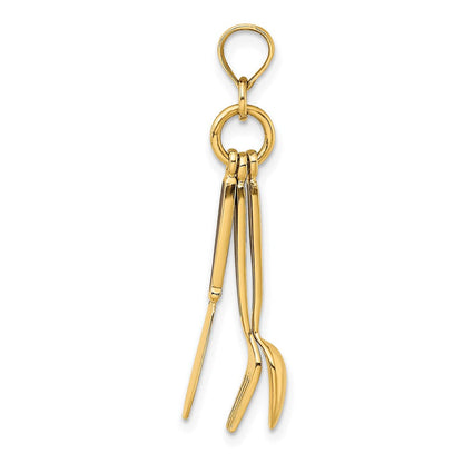 14K Gelbgold 3-D-Charm „Messer, Gabel, Löffel“ mit Emaille, beweglich