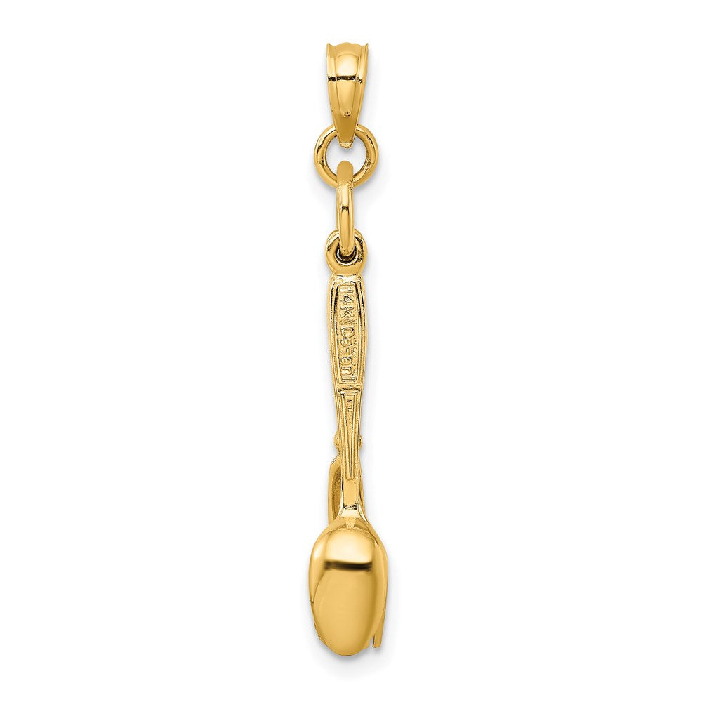 14K Gelbgold 3-D-Charm „Messer, Gabel, Löffel“ mit Emaille, beweglich