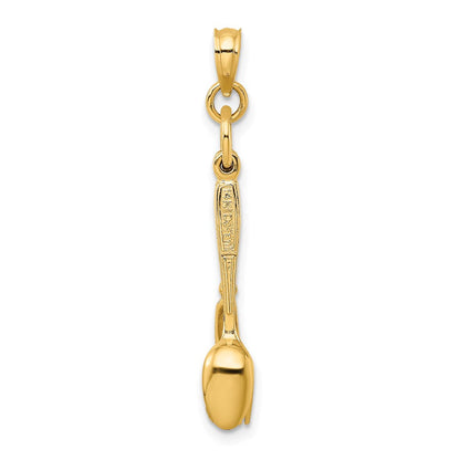14K Gelbgold 3-D-Charm „Messer, Gabel, Löffel“ mit Emaille, beweglich