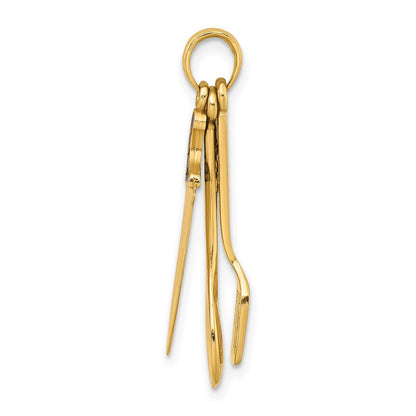 14K Gelbgold 3-D-Charm „Beweglicher Fleischermesser, Löffel und Spatel“ mit Emaille