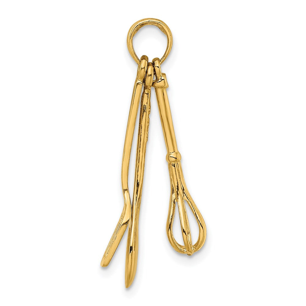 14K Gelbgold 3D-Emaille Charm „Spachtel, Holzlöffel & Schneebesen“, beweglich