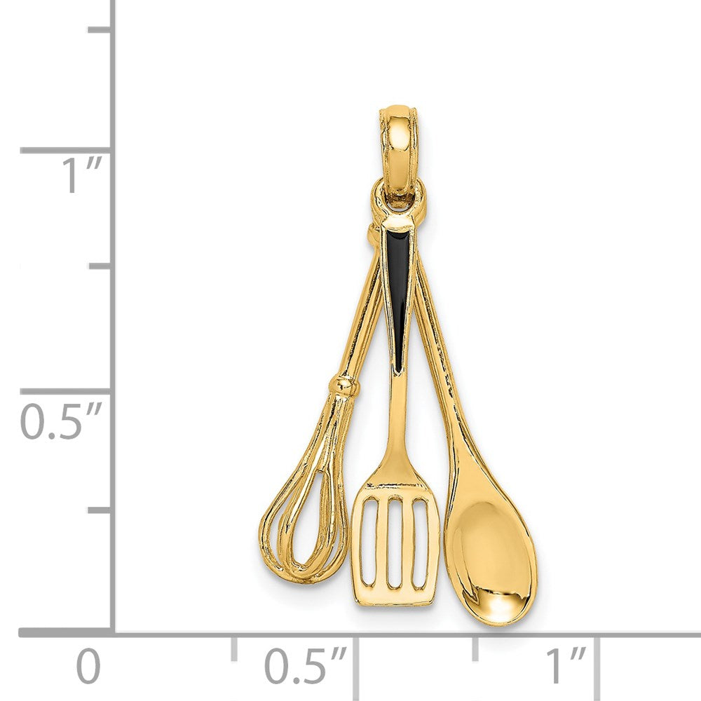 14K Gelbgold 3D-Emaille Charm „Spachtel, Holzlöffel & Schneebesen“, beweglich