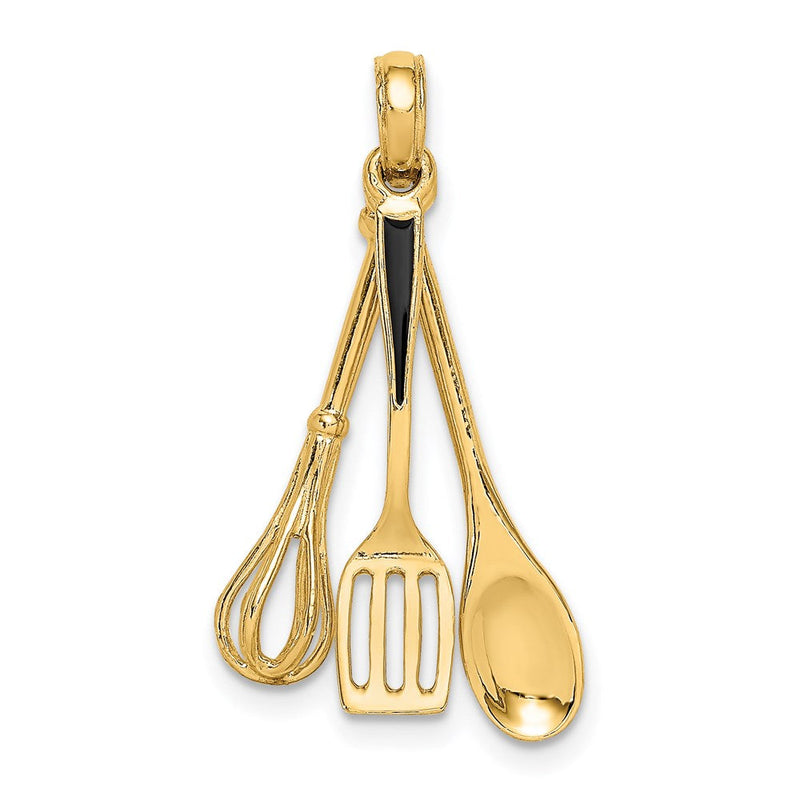 14K Gelbgold 3D-Emaille Charm „Spachtel, Holzlöffel & Schneebesen“, beweglich