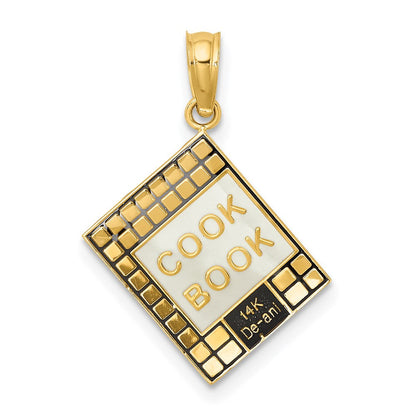 14K Gelbgold Charm 3-D Kochbuch mit schwarzem Emaille