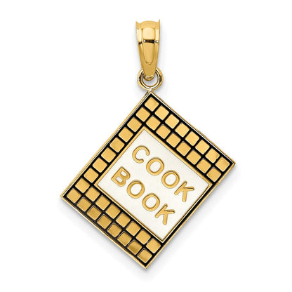 14K Gelbgold Charm 3-D Kochbuch mit schwarzem Emaille