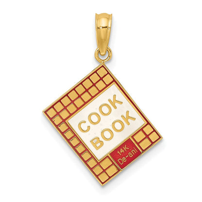 14K Gelbgold Charm „3-D Kochbuch" mit roter Emaille