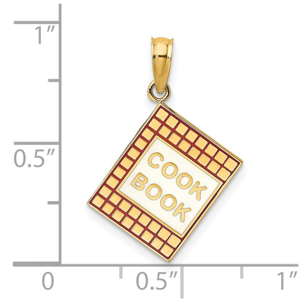 14K Gelbgold Charm „3-D Kochbuch" mit roter Emaille