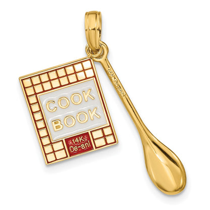 14K Gelbgold Charm mit Emaille, 3-D Kochbuch und Löffel