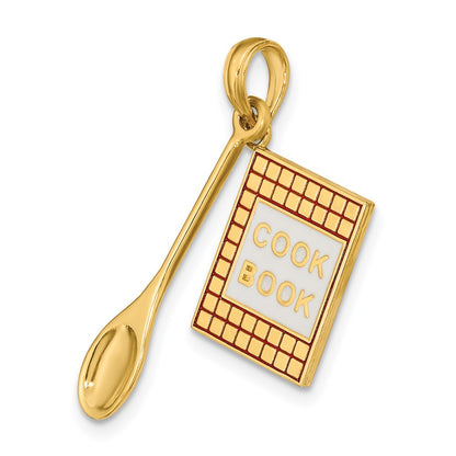 14K Gelbgold Charm mit Emaille, 3-D Kochbuch und Löffel
