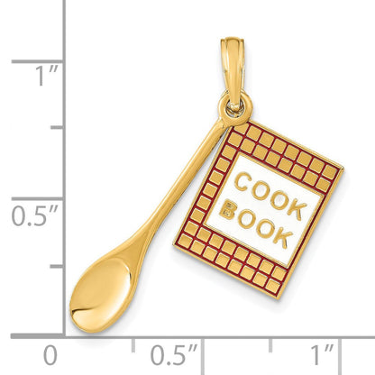 14K Gelbgold Charm mit Emaille, 3-D Kochbuch und Löffel