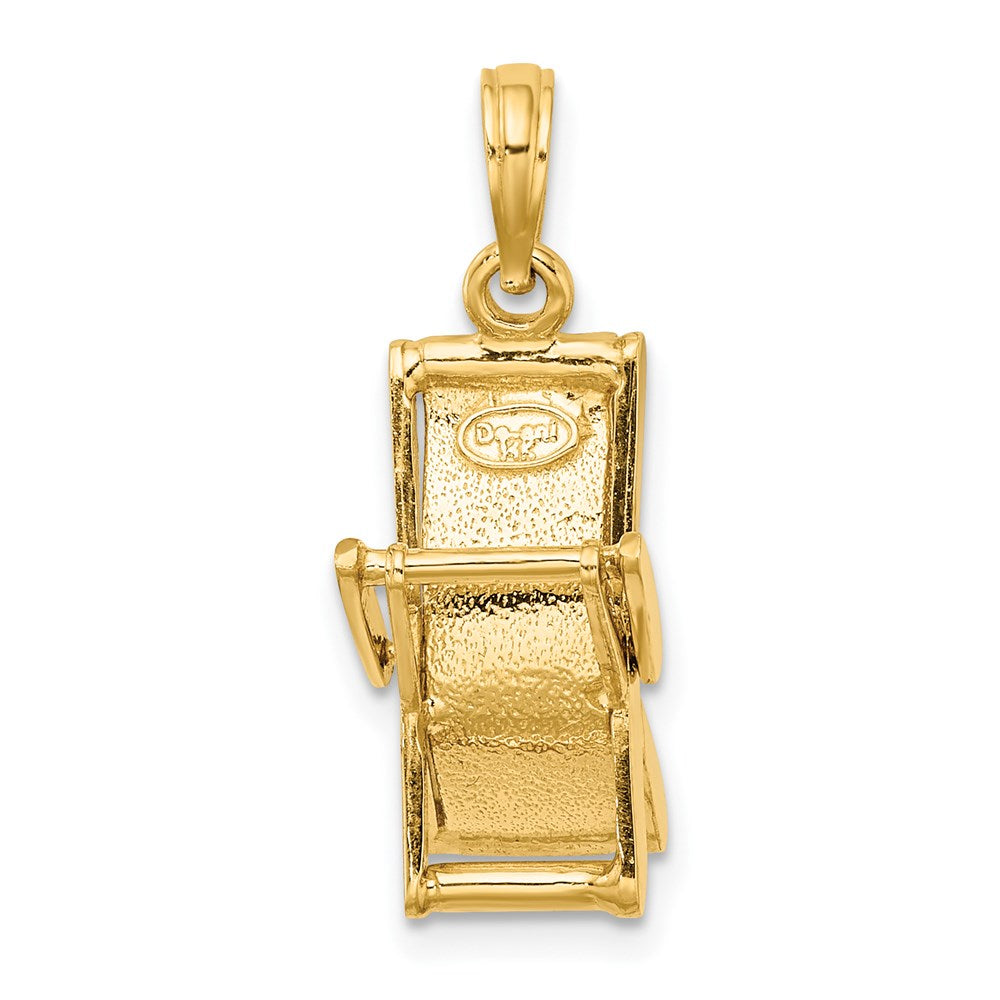 14 Karat Gelbgold 3-D beweglicher mehrfarbiger Strandliegestuhl-Charm