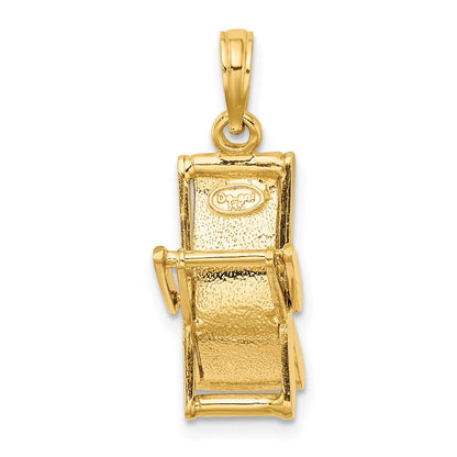 14 Karat Gelbgold 3-D beweglicher mehrfarbiger Strandliegestuhl-Charm