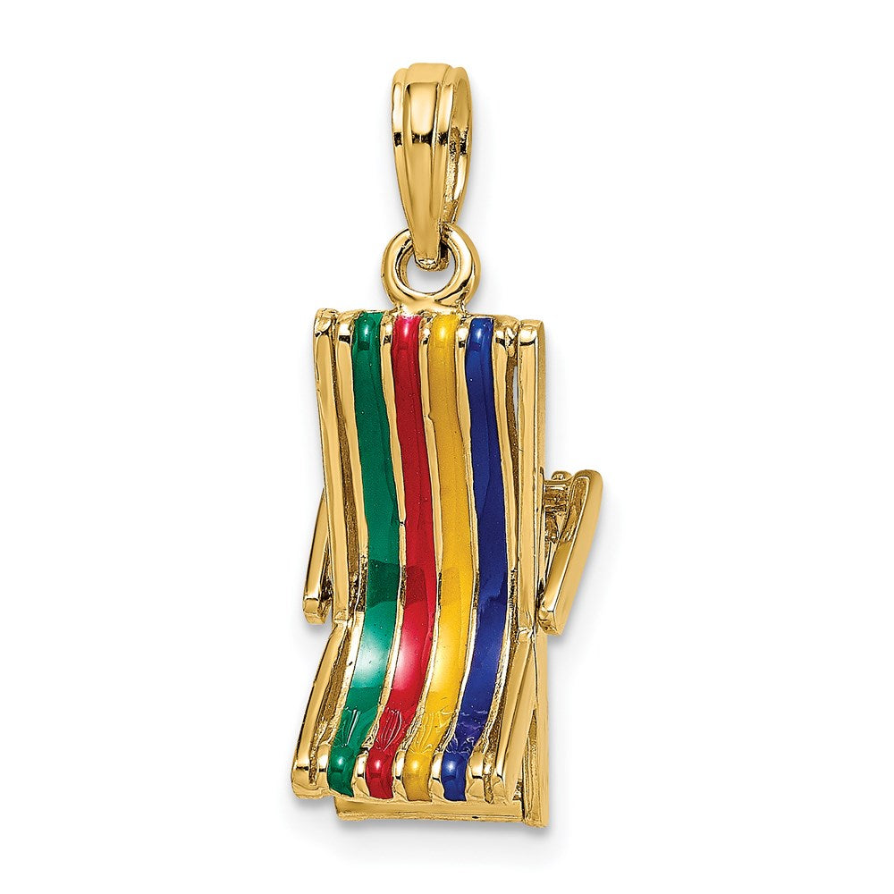 14 Karat Gelbgold 3-D beweglicher mehrfarbiger Strandliegestuhl-Charm