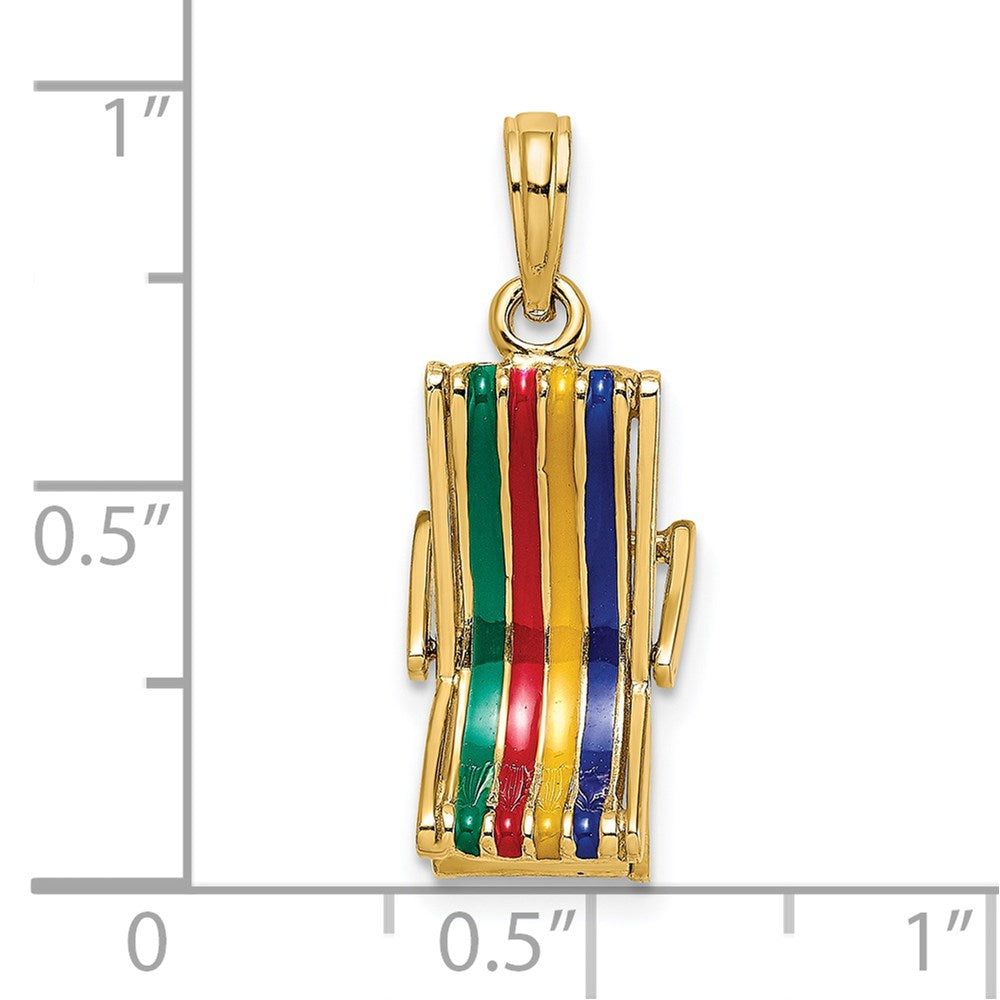 14 Karat Gelbgold 3-D beweglicher mehrfarbiger Strandliegestuhl-Charm