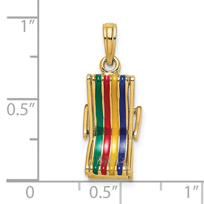 14 Karat Gelbgold 3-D beweglicher mehrfarbiger Strandliegestuhl-Charm