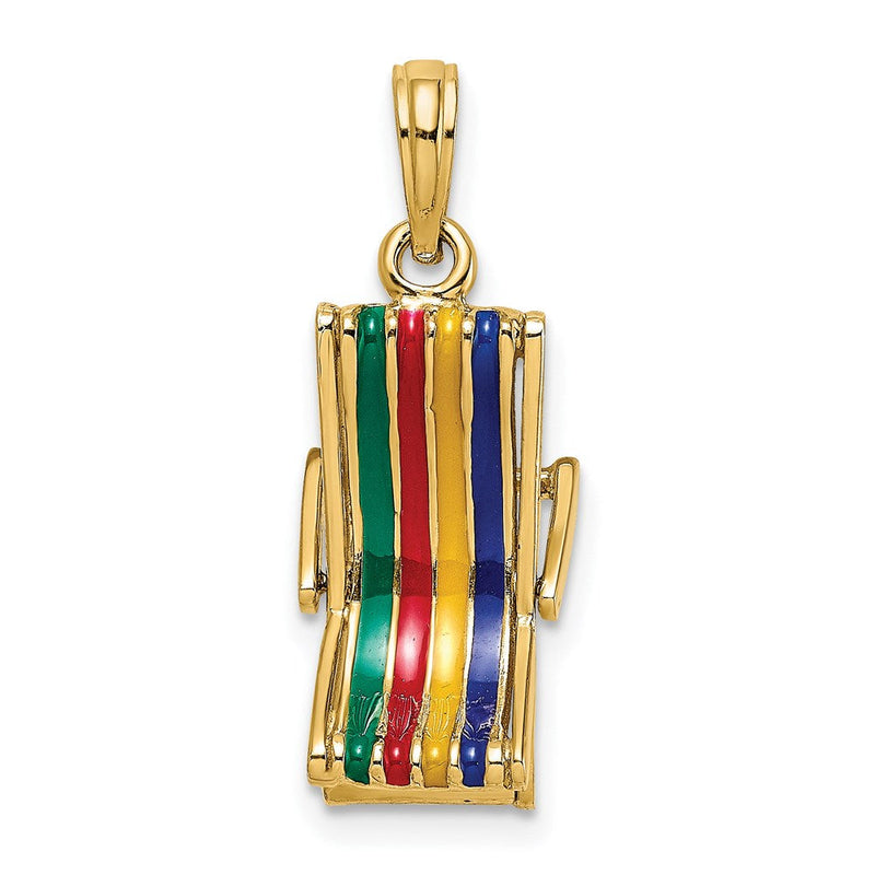 14 Karat Gelbgold 3-D beweglicher mehrfarbiger Strandliegestuhl-Charm